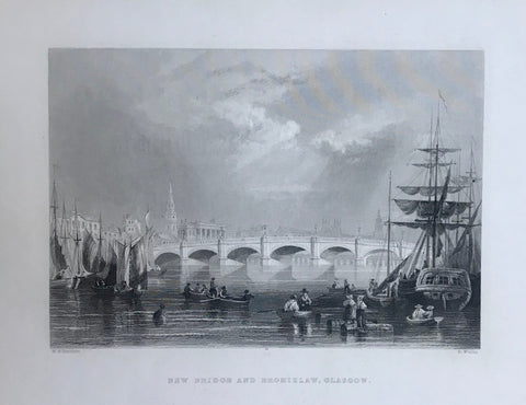 "New Bridge and Bromielaw, Glasgow"  Steel engraving by R. Wallis after W.H. Bartlett ca 1850.