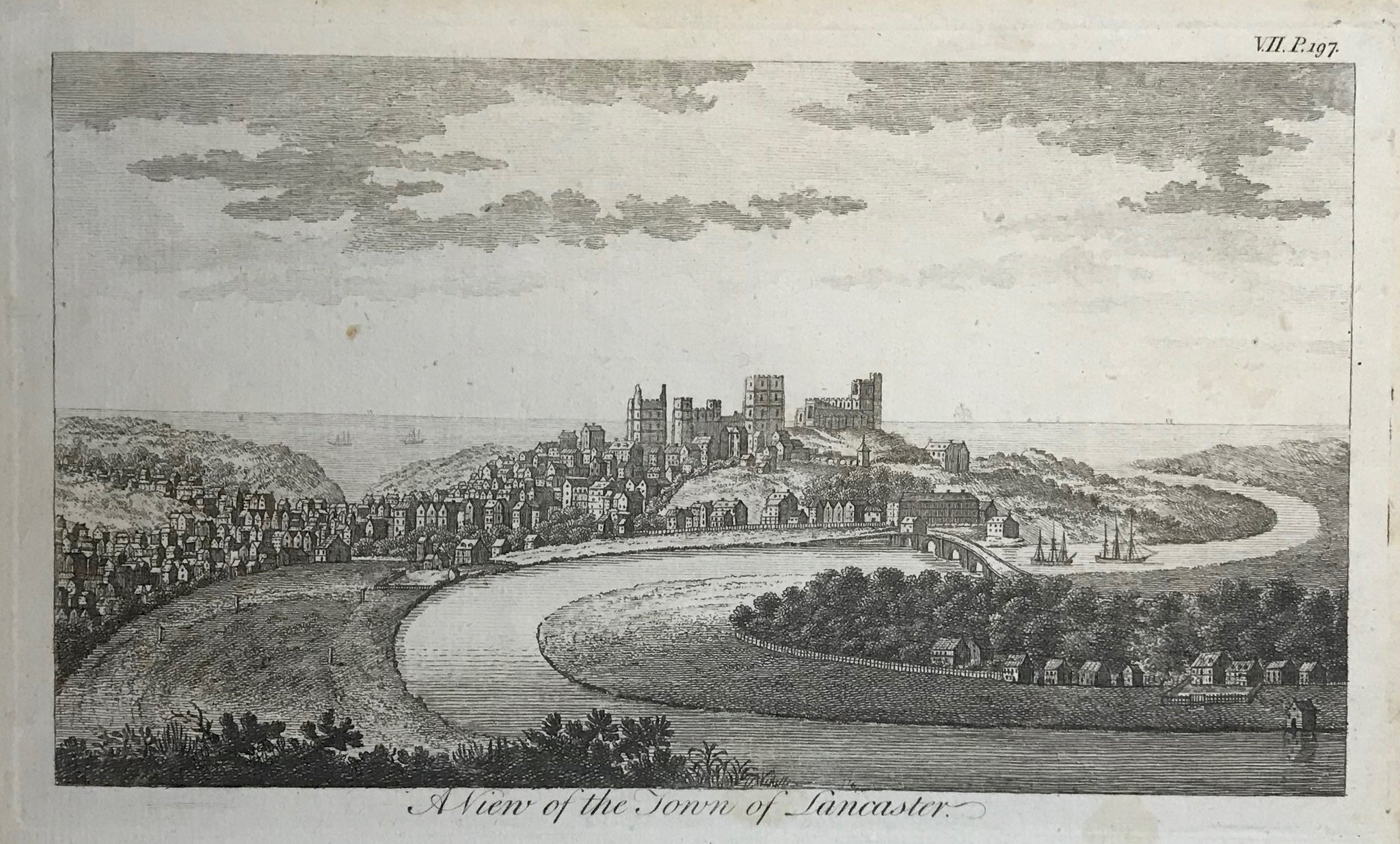 A View of the Town of Lancaster  Copper engraving ca 1790. A few minor spots.  10.8 x 19. cm ( 4.2 x 7.5 ")