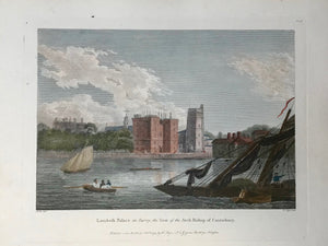 Lambeth Palace in Surrey, the Seat of the Arch Bishop of Canterbury  by W. angus after Cooke, dated 1797.  12.7 x 18.2 cm (5 x 7.1 ")  Castles, Landscapes and Estates of England and Scotland