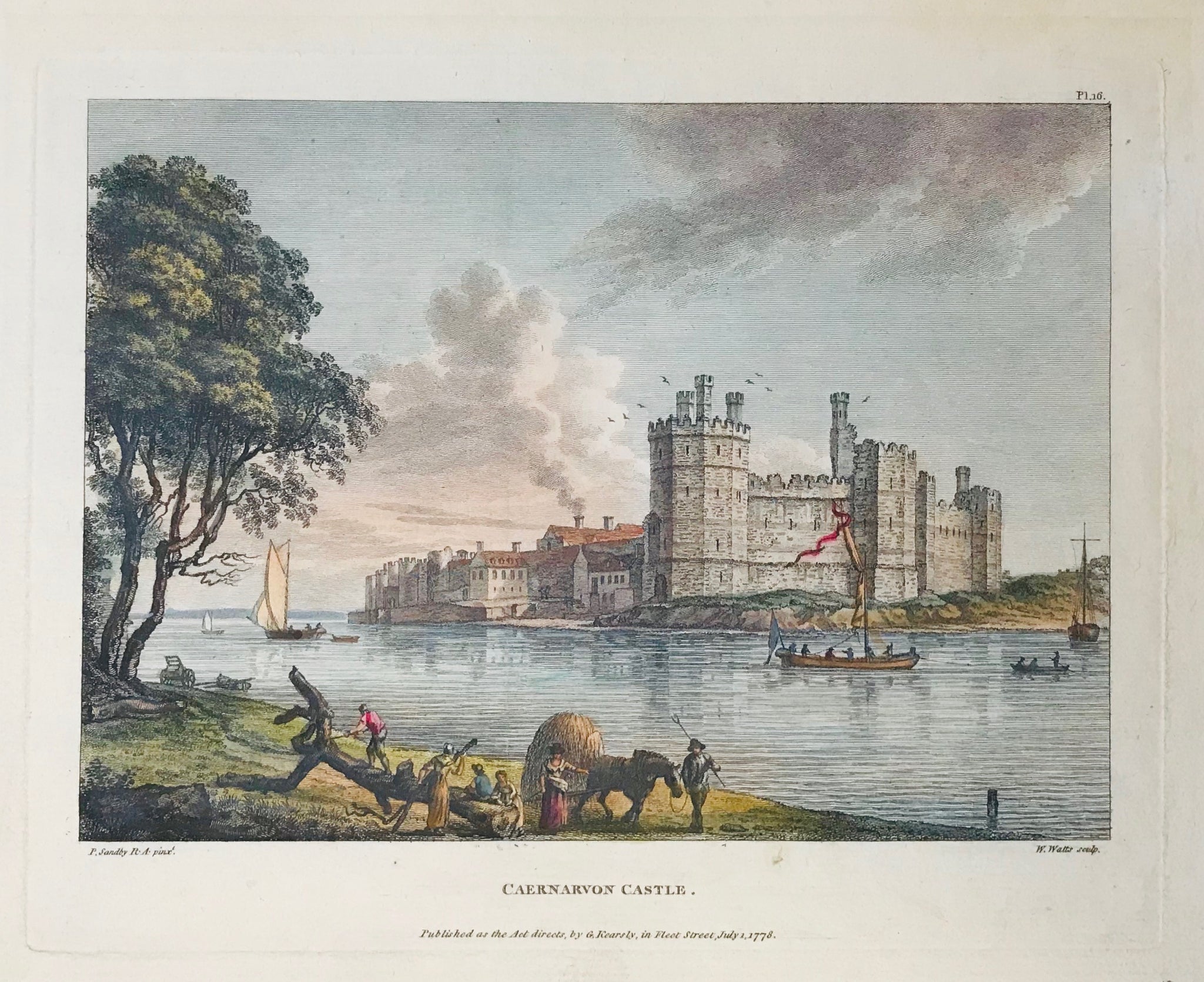 Wales, Caernarvon Castle  By W. Watts after P. Sandy, dated 1778. Creasing in lower part of image. Small repaired tear on right margin edge.