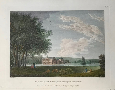 Bradbourn in Kent, the Seat of Sir John Papillon Twisden Bart.  By W. angus after Claude Nattes, dated 1797  12.9 x 18.5 cm (5.1 x 7.3 ")  Castles, Landscapes and Estates of England and Scotland