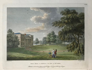    Grove House in Middleessex, the Seat of Mrs. Luther.  By W. Angus after W. Watts, dated 1792.  12.6 x 18.4 cm ( 4.9 x 7.2 ")  Castles, Landscapes and Estates of England and Scotland