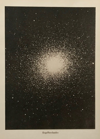 "Kugelsternhaufen" (Ball star cluster)  Interesting illustration of a ball star cluster ca 1900.  20 x 15 cm ( 7.8 x 5.9 ")