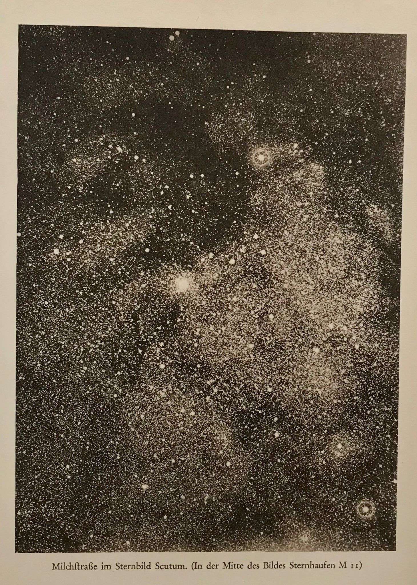 "Milchstrasse im Sternbild Scutum (In der Mitte des Bildes Sternhaufen M11)  Interesting illustration of the Milky Way ca 1900.