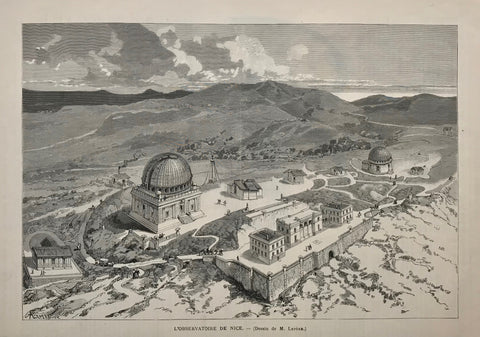   "L'Observatoire de Nice" (France)  Wood engraving after Lepere, 1891. Reverse side is printed. A few minor creases.