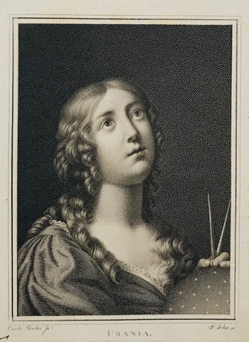 Urania  Stipple engraving by F. John after a painting by Carlo Dolce. The original is in the collection of M. Grittner. Ca. 1820.