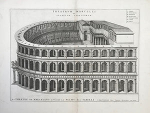 Theatrum Marcelli  nunc Palatium Sabellorum  Anonymous copper etching published by Pierre Mortier (1661-1711). Mortier bought the plates from the Bleau Family. Amsterdam 1705.