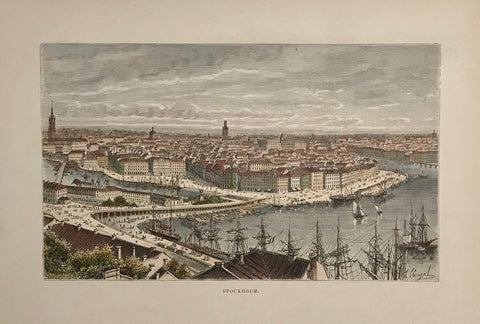 "Stockholm"  Wood engraving ca 1870. Modern hand coloring.