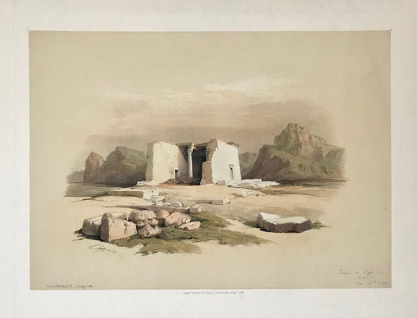 ﻿Taffeh. - "Temple of Tafa in Nubia"  Hand-colored lithograph from "Egypt and Nubia" Published in London 1849 and , ãThe Near East and the Holy Land" by David Roberts (1796 - 1864). Published in London 1842 - 1849  The Temple was professionally taken down and given to the Rijksmuseum in Leiden, The Netherlands as an appreciation of the Dutch in helpen save Egyptian antiquities.