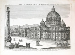 "Die prächtige St. Peters Kirche zu Rom, wie solche nach der rechten Seiten anzusehen"  St. Peter in Vatican  Copper etching by Jean Benoit Winckler  After the drawing by Giuseppe Vasi (1710-1782)  Vue d'Optique, Persepective View, Guckkasten-Blatt