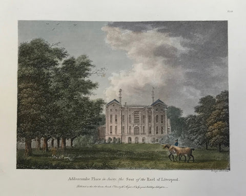 Addescombe Place in Surry, the Seat of the Earl of Liverpool  By W. Angus dated 1810.  12.7 x 18.3 cm ( 5 x 7.2 ")  Castles, Landscapes and Estates of England and Scotland