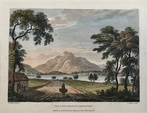View of Ben Lomond from Cameron Wood  By T. Medland after P. Sandy, dated 1780. Spot in lower left margin.  Castles, Landscapes and Estates of England and Scotland