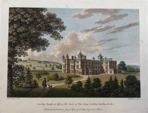 Audley House in Essex, the Seat of John Griffin K.B.  By W. Watts after W. Donn, dated 1781. Tiny, repaired hole in right margin.  12.6 x 18.2 cm (4.9 x 7.2")     Castles, Landscapes and Estates of England and Scotland