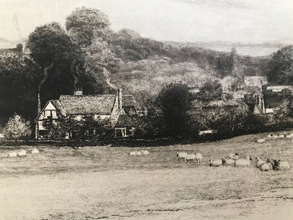 "Milton's Cottage, Chalfont St. Giles"  Etching on strong paper after the original by F. S. Walker. Published 1895.