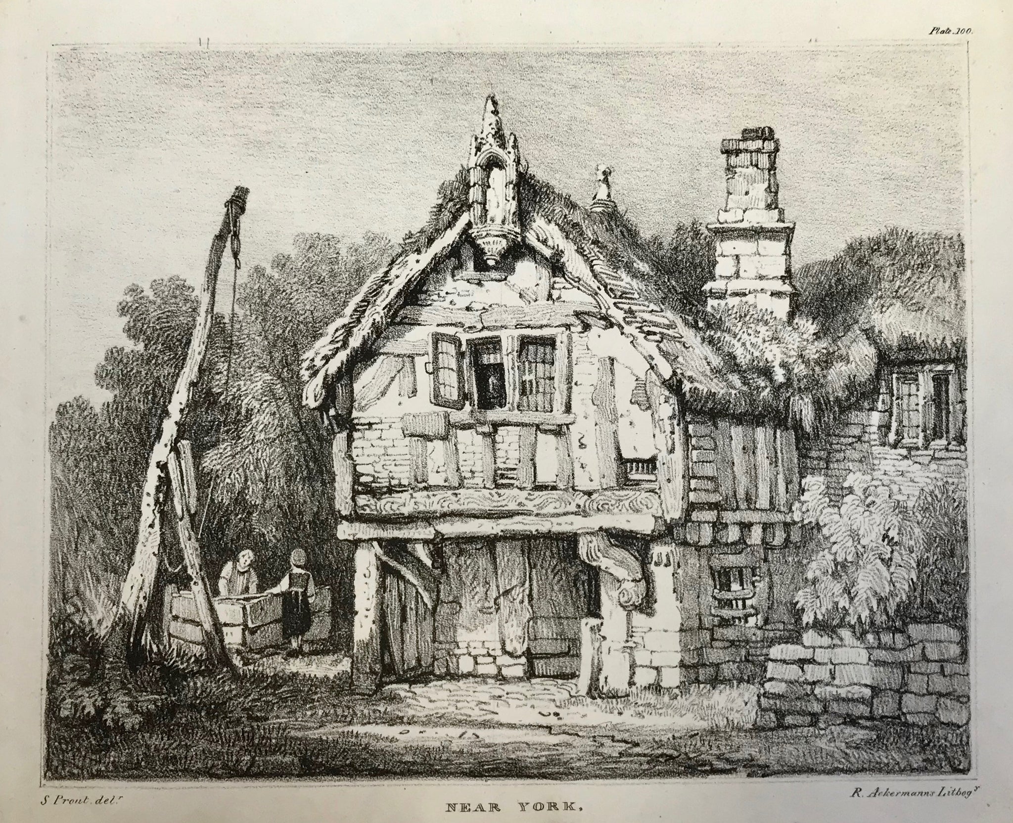"Near York"  Lithograph by R. Ackermanns after S. Prout 1820. Minor crease in lower left margin corner.