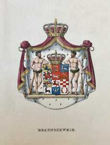 Heraldry "Braunschweig"  Lithograph in original hand coloring, ca 1850.