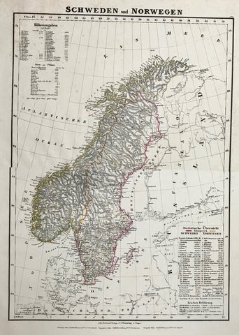 Maps, Scandinavia, Sweden and Norway, geological deposits of granit, silver