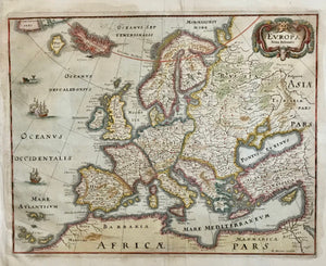 "Europa Nova Delineatio"  Hand-colored copper engraving map by Matthäus Merian. Pleasant pastel colors.  Published in "Theatrum Europaeum"  Frankfurt am Main, 1640  Original antique print 