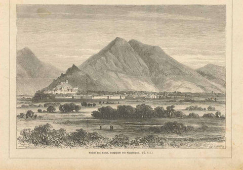 "Ansicht von Kabul, Hauptstadt von Afghanistan"  Wood engraving published 1879.  Original antique print 