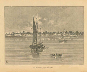 Vue De Lagos Prise Du Port"  Africa, Lagos, Nigeria  Zincograph ca 1890.  Original antique print  