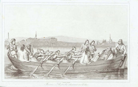 "Janina, Ali pacha chasse sur le lac"   'Ali Pasha (1740 – 24 January 1822), variously referred to as of Tepelena or of Janina/Yannina/Ioannina, or the Lion of Yannina, was an Ottoman Albanian ruler' (Wikipedia)  Steel engraving by Lemaitre ca 1850.  Original antique print , interior design, wall decoration, ideas, idea, gift ideas, present, vintage, charming, special, decoration, home interior, living room design