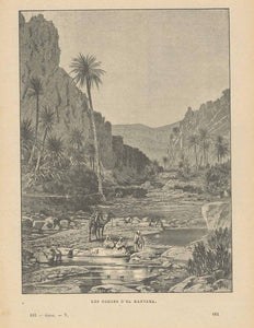  Algeria  "Les Gorges D'El Kantara"  Zincograph published ca 1890.  Original antique print  