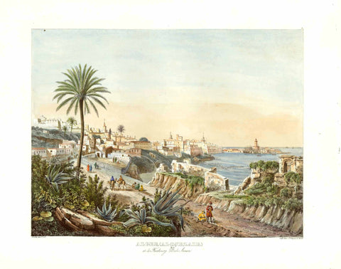 Alger (Al-Djezair) et le Faubourg Bab-Azoun.   Alger (Al-Djezair) et le Faubourg Bab-Azoun. View of Algeria originates from Adolphe Otth's travel observations in Algeria. He was the designer and lithographer for this astounding series which were published by J. F. Wagner at Berne, Switzerland.Ca 1850 as Esquisses africaines, dessinées pendant un voyage à Alger".