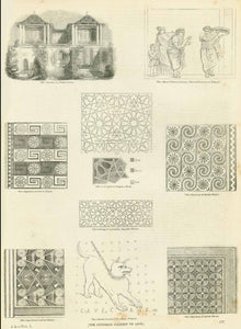 8 samples of mosaic floor and wall decoration in China, Pompeji and Egypt. Wood engraving. Published in "The Pictorial Gallery of Arts" London, 1864 Original antique print , interior design, wall decoration, ideas, idea, gift ideas, present, vintage, charming, special, decoration, home interior, living room design