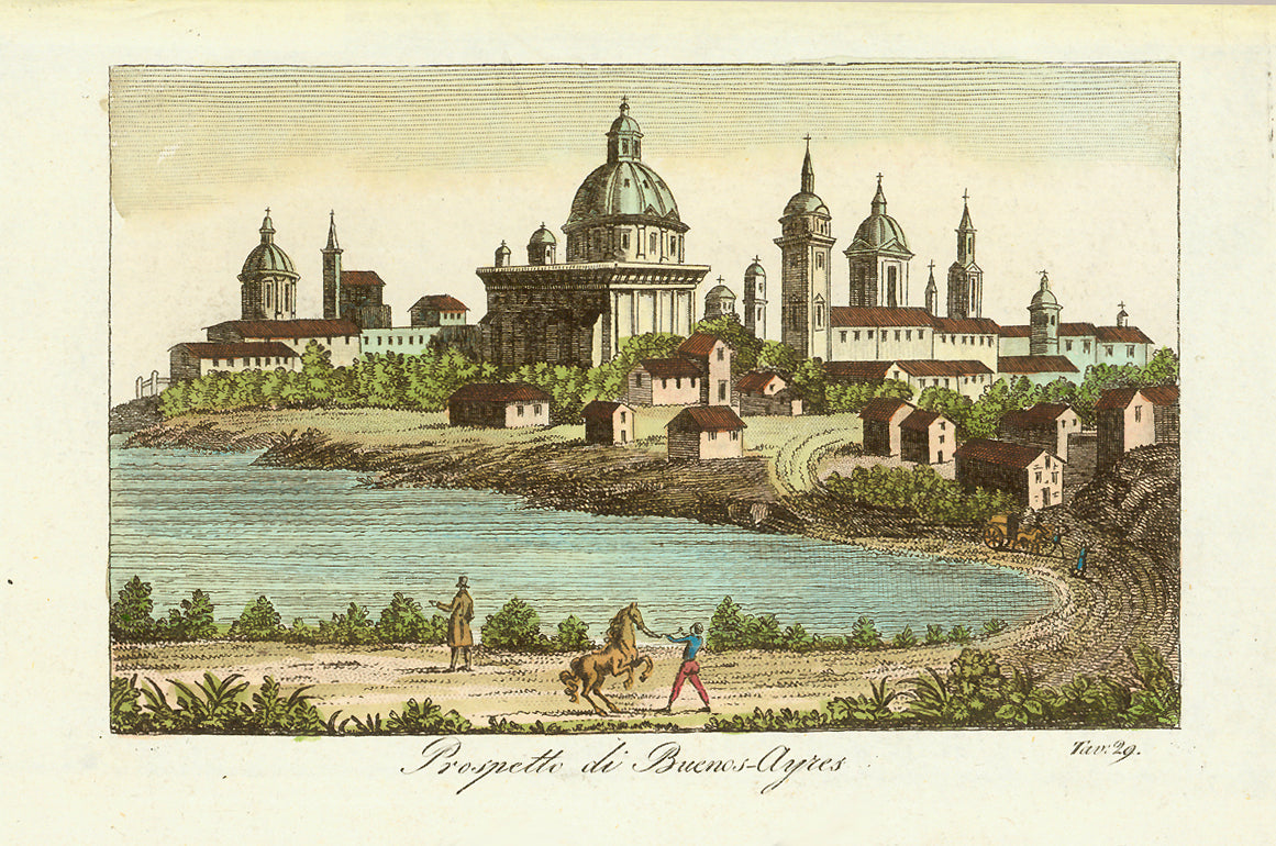 City Views, Argentina, Buenos Aires "Prospetto di Buenos-Ayres"  Original antique print    Rare copper engraving of Buenos Aires. Published ca 1780.