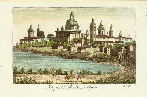 City Views, Argentina, Buenos Aires "Prospetto di Buenos-Ayres"  Original antique print    Rare copper engraving of Buenos Aires. Published ca 1780.