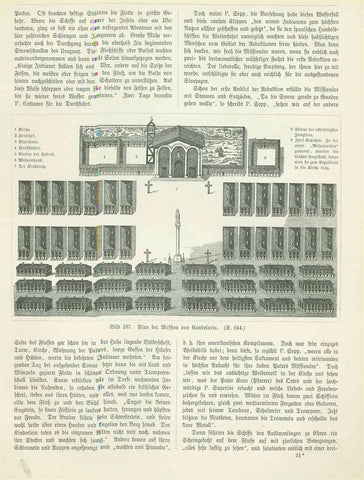 "Plan der Mission von Candelaria"  Wood engraving on a page of text that continues on the reverse side about the establishment of missions in Argentina. On the reverse side is also a wood engraving image showing details of the churches S. Borja and S. Lorenzo. Published 1904.  Original antique print , interior design, wall decoration, ideas, idea, gift ideas, present, vintage, charming, special, decoration, home interior, living room design