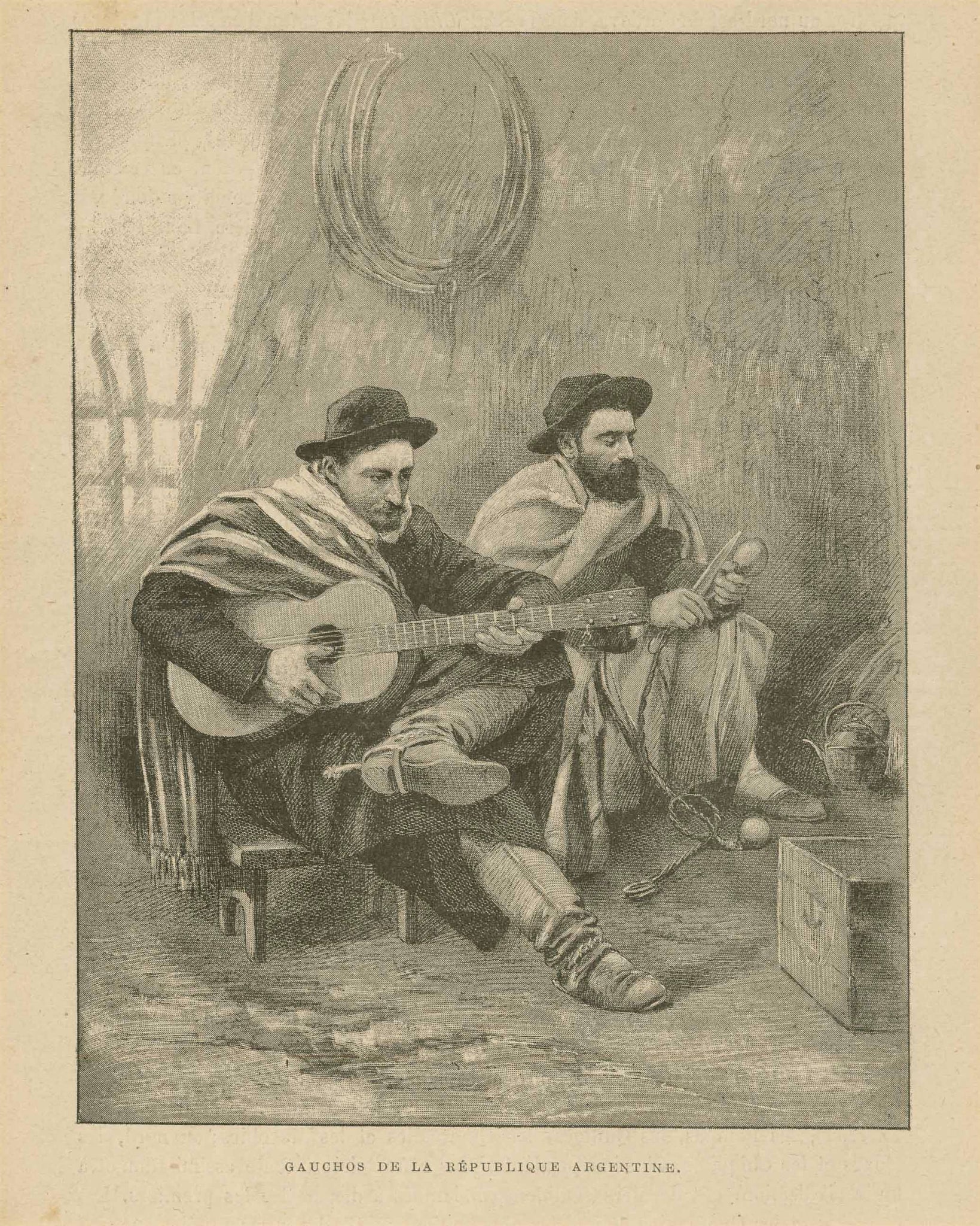 "Gauchos De La Republique Argentine"  Zincograph published ca 1890.  Original antique print  