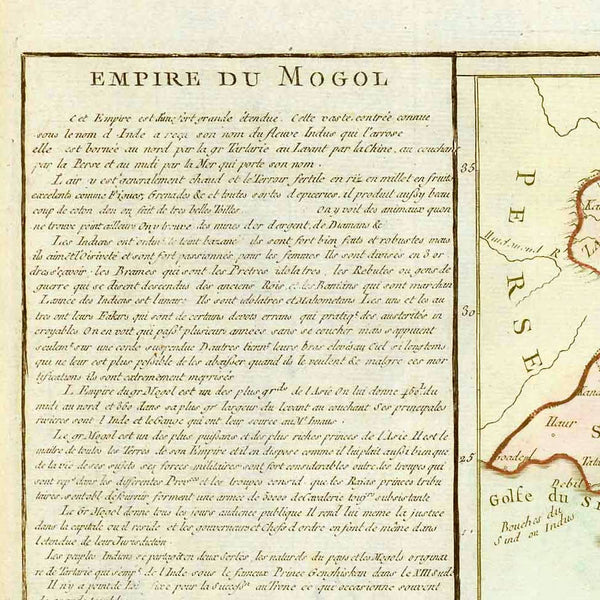 Map of India, Pakistan, Bangladesh, Burma, Myanmar, Thailand, Malaysia, Cambodia, "Empire Du Mogol"  Copper engraving map of Asia by Jean Baptise Louis Clouet. Published 1787 in Paris. Published in "Geographie modern avec une introduction"  On both side of the map is detailed information about the many ports and geography of Asia.  Original antique print , interior design, wall decoration, ideas, idea, gift ideas, present, vintage, charming, special, decoration, home interior, living room design
