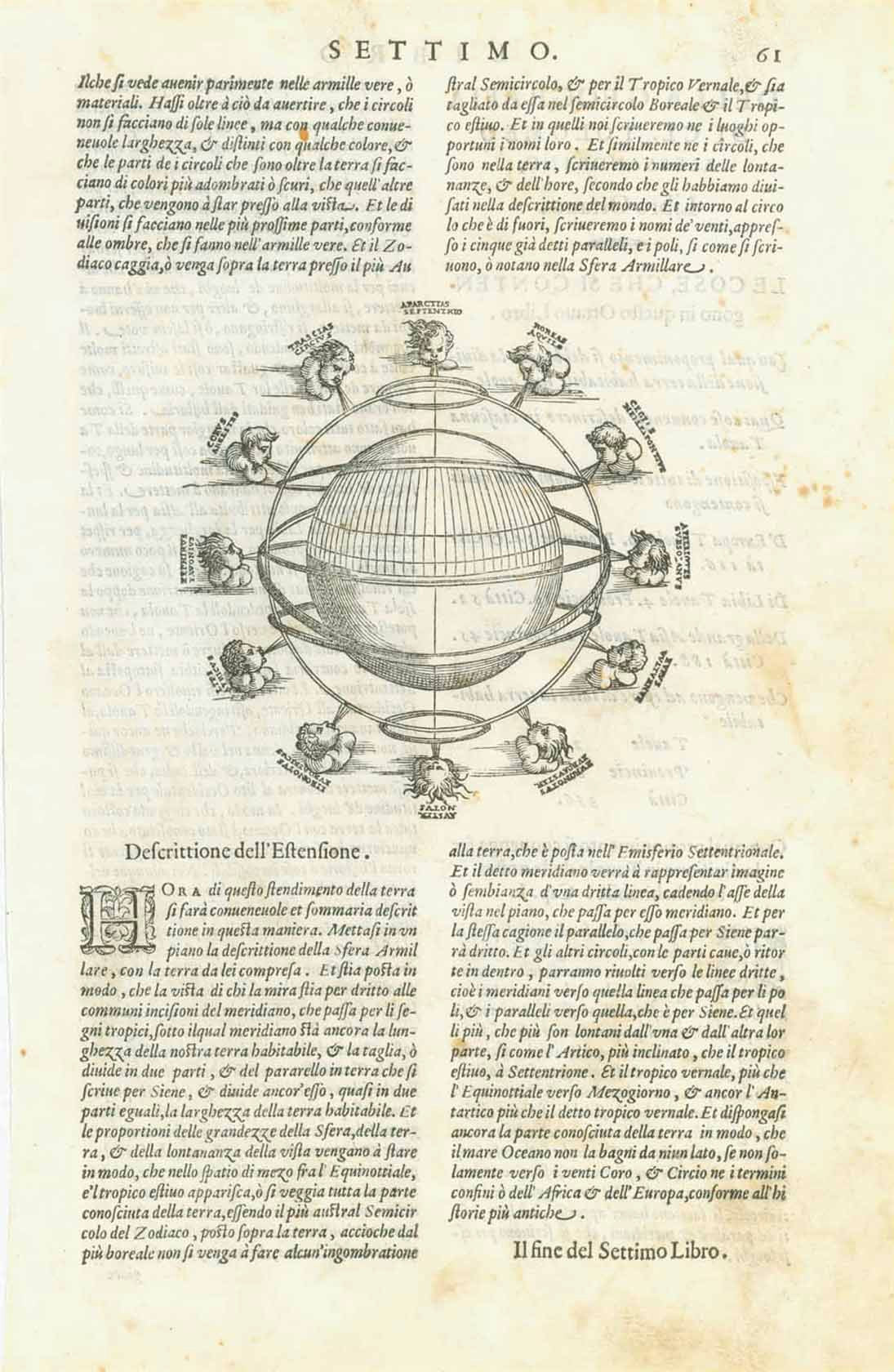 ASTRONOMY - Armillary Sphere by Ptolomy  Article with two copper plates.  The armillary sphere was an ancient (Arabian) construction to show the coordinates of astronomical system. It was used even in "modern" times, until science allowed for more precise measurements.  In Claudio Ptolomy's "Geographica cio e Descrittione universale della Terra" we find this system explained. The here offered articles are from the Italian edition of this fundamental work  The Italian edition was edited and published by Giov