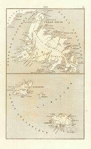 No Title  Steel engraving published 1840 showing New Foundland in the upper part and the Channel Islands in the lower area.