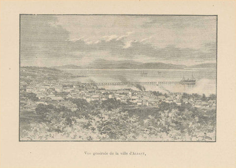 "Vue generale de la ville d'Albany"  Australia  Zincograph published ca 1890.  Original antique print  