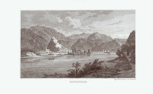 "Kufstein."  Steel engraving by Gustav Kraus. Published by Lindauer in Muenchen ca 1845.  Original antique print  