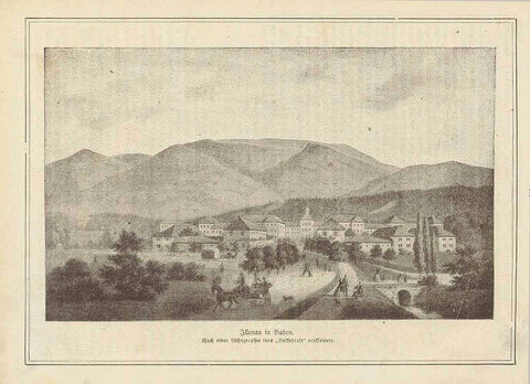 "Illenau in Baden"  Wood engraving made after a lithograph. Published 1880. On the reverse side is text about Illenau and the Schwarzwald.  Original antique print 