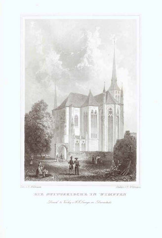 "Die Stiftskirche in Wimpfen"  Steel engraving by E. Willmann ca 1840.  Very good condition.  Original antique print , interior design, wall decoration, ideas, idea, gift ideas, present, vintage, charming, special, decoration, home interior, living room design