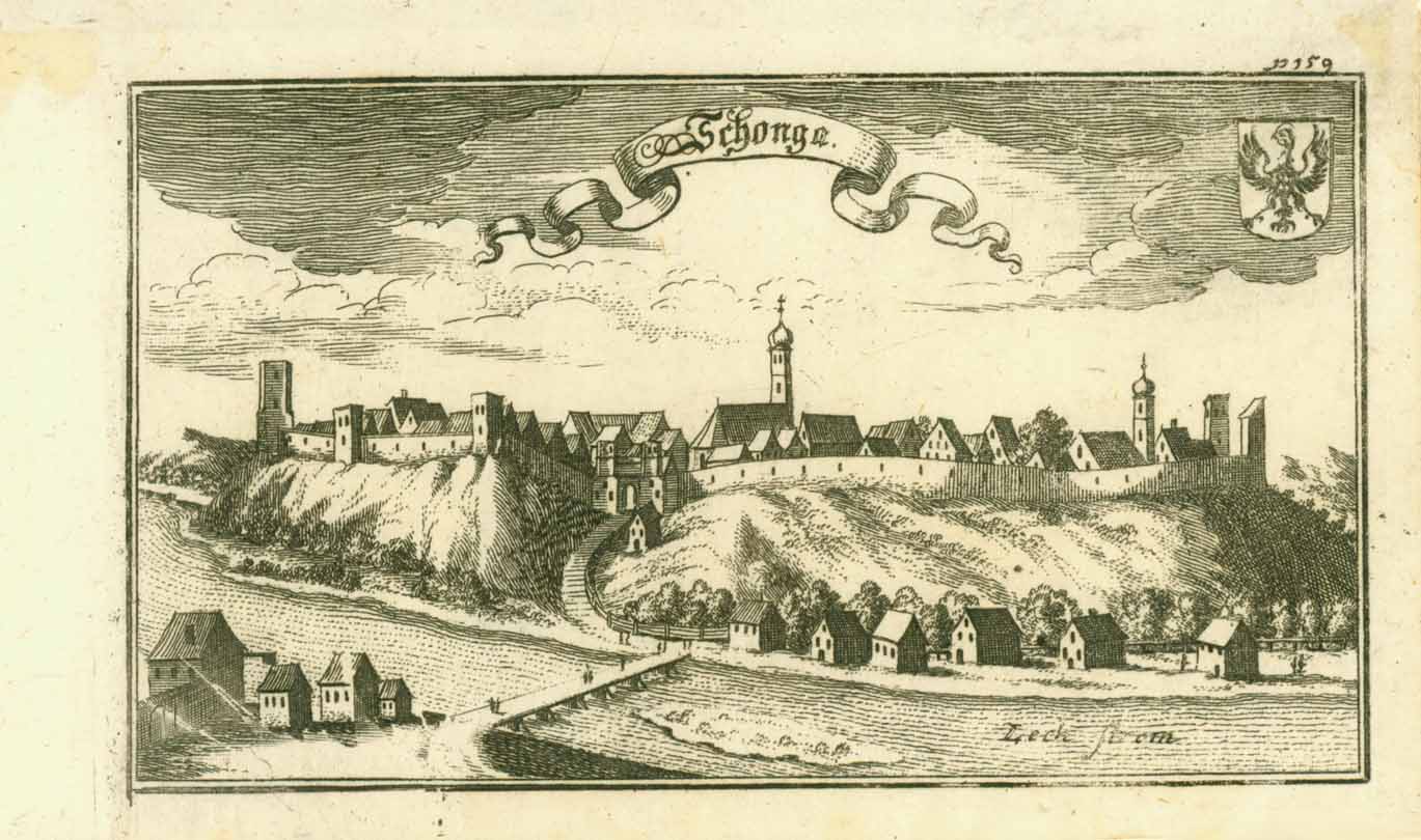 "Schonga" Schongau  Schongau, Altenstadt, Lech, Ertl  Copper engraving from Ertl, " Churbayrischer Atlas".  Published 1687. interior design, wall decoration, ideas, idea, gift ideas, present, vintage, charming, special, decoration, home interior, living room design 