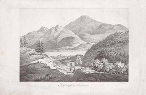 "Schleedorf am Kochelsee"     Schlehdorf, Kochelsee, Oberbayern, Ettinger,  Lithograph by J. C. Ettinger from "Ansichten des bayrischen Hochlandes".  Published in Munich 1822- 1825.  Original antique print  