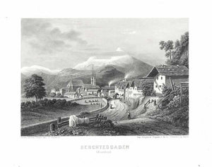 Antique print, Berchtesgaden, Watzmann, Kleine Watzmann, Dachsteinkalk, Koenigsee, Hirschwiese  Steel engraving by S. Cholet after Leonie Lacoste Cholet.  Printed in Paris ca 1850.  Original antique print  