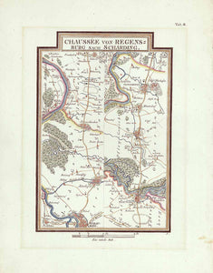 Chaussekarte Regensburg - Schärding in Österreich  3 Wegekarten, die von Regensburg nach Schärding in Oberösterreich führen.  Chauseekarte Regensburg, Schaerding, Plattling, Straubing, Langenisarhofen, Kuenzing  Altkolorierte Kupferstich-Karten aus dem Reise-Atlas von Adrian von Riedl (1746-1809)  "Reise Atlas von Bajern oder Geographisch-geometrische Darstellung aller bajrischen Haupt- und Landstrassen mit den daranliegenden Ortschaften und Gegenden : nebst Kurzen Beschreibungen alles dessen