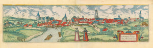 Lauingen. - "Laugingen" - "Laubinga Svevie Opp. Alberti Magni Patria"  Copper etching with splendid original hand coloring.  Published in "Civitates Orbis Terrarum"  By author and publisher Georg Braun (1541-1622) and engraver and publisher  Frans Hogenberg (1535-1590)  Cologne, 1588, interior design, wall decoration, ideas, idea, gift ideas, present, vintage, charming, special, decoration, home interior, living room design