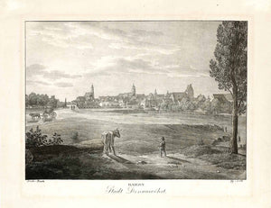 "Bayern. Stadt Donauwoehrt"  Donauwoerth, Schwaben, Ries, Woernitz, Felsheim, Huttenbach  Lithographie von Jakob Alt (1789-1872)  Nach der Zeichnung von Adolf Kunicke (1777-1838)  Aus "Malerische Donaureise"  Wien, 1824  Original antique print  