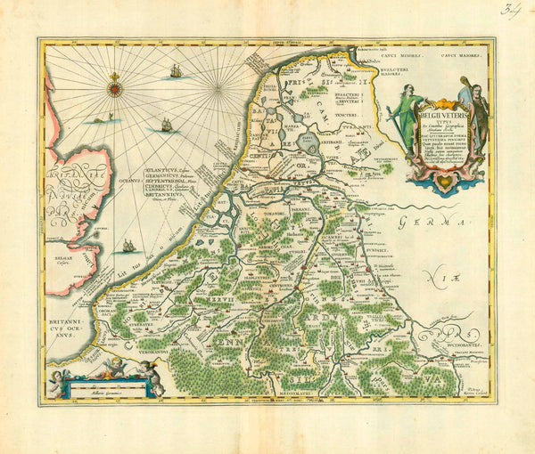 Copper etching by Peter Kaerius. Hand-colored.  The title might suggest that this map was part of "Theatrum Orbis Terrarum" by Abraham Ortelius. But this is not the case. This map was produced for Ortelius but not used in his atlas.  Instead it was published by Johannes Jansson (1588-1664)  Pubiished in his "Accuratissima Orbis Antiqui Delineatio" (Atlas with historic maps)  Amsterdam, ca. 1660