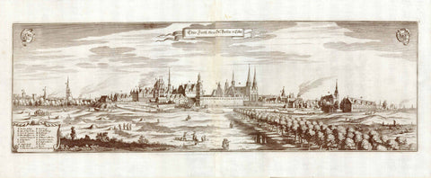 "Chur. Fuerstl. Resi. St. Berlin v. Coeln"  Copper etching by Matthaeus Merian. Frankfurt on the Main, 1646. Printed from two copper plates.  An impressive extra large view of 17th century Berlin by the Grand Master of topographical views.  Original antique print , interior design, wall decoration, ideas, idea, gift ideas, present, vintage, charming, special, decoration, home interior, living room design