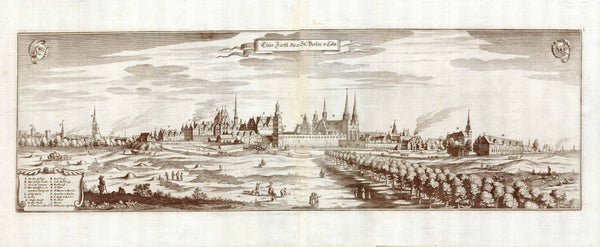 "Chur. Fuerstl. Resi. St. Berlin v. Coeln"  Copper etching by Matthaeus Merian. Frankfurt on the Main, 1646. Printed from two copper plates.  An impressive extra large view of 17th century Berlin by the Grand Master of topographical views.  Original antique print , interior design, wall decoration, ideas, idea, gift ideas, present, vintage, charming, special, decoration, home interior, living room design