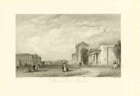 "Opera Place, Berlin"  Steel engraving by Henry Wallis after A. G. Vickers ca 1850.