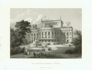 "Das Victoria Theater in Berlin"  Steel engraving from Bibliograph. Institut in Hildburghausen ca 1845.